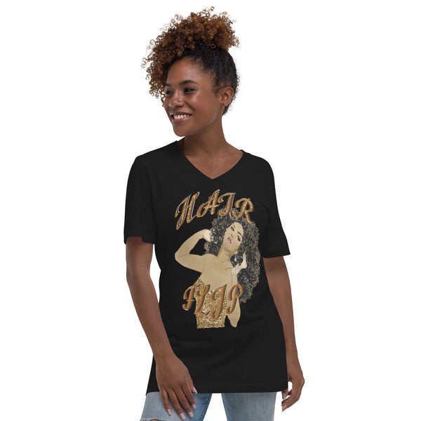 Hair Flip Unisex Short Sleeve V-Neck T-Shirt