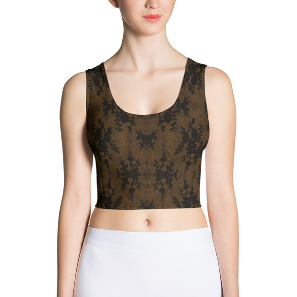Weekend Famous Faux Lace Crop Top Brown