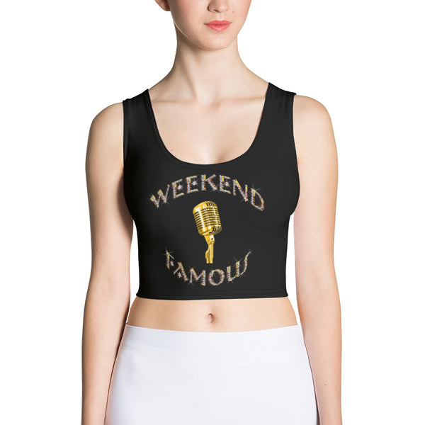 Weekend Famous Gold Lettering with Microphone Crop Top