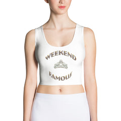 Weekend Famous Gold Lettering Faux Rhinestone Crown Crop Top White