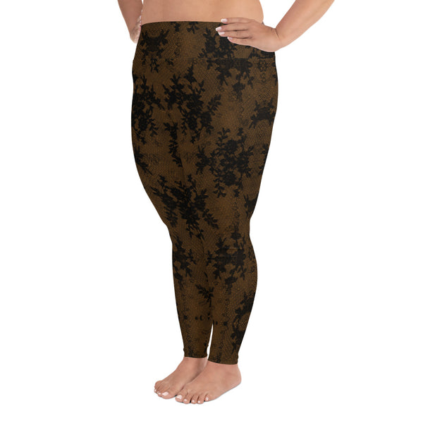 Weekend Famous Faux Lace Plus Size Leggings  Brown