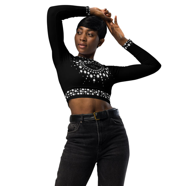 Black Faux Diamond Recycled long-sleeve crop top