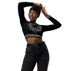 Black Faux Diamond Recycled long-sleeve crop top
