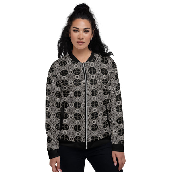 Black and White Cross Unisex Bomber Jacket