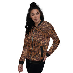 Faux Leopard Print Unisex Bomber Jacket