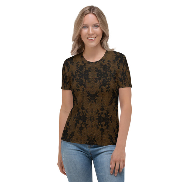 Weekend Famous Faux Lace Women's T-shirt Brown