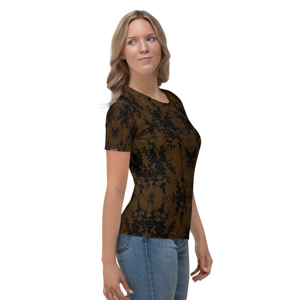 Weekend Famous Faux Lace Women's T-shirt Brown
