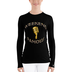 Weekend Famous Gold Lettering with Microphone Women's Rash Guard