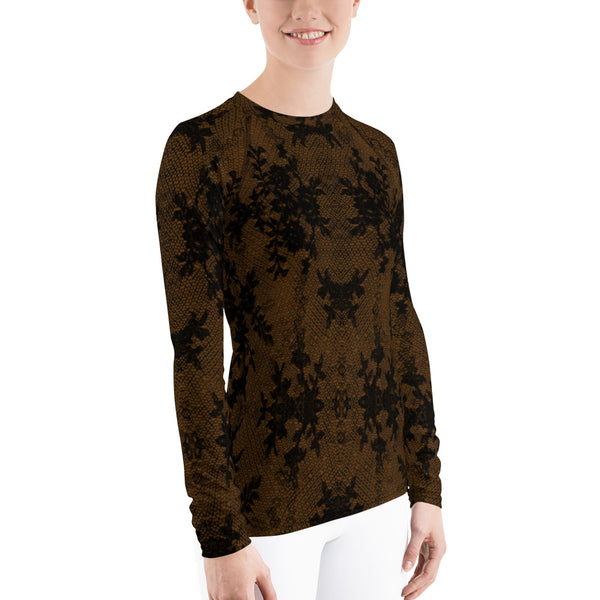Weekend Famous Faux Lace Women's Rash Guard Brown [The Sleeves]