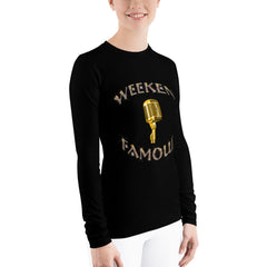 Weekend Famous Gold Lettering with Microphone Women's Rash Guard