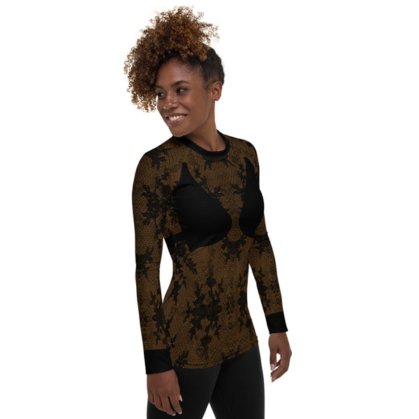 Faux Lace and Bra Women's Rash Guard Brown