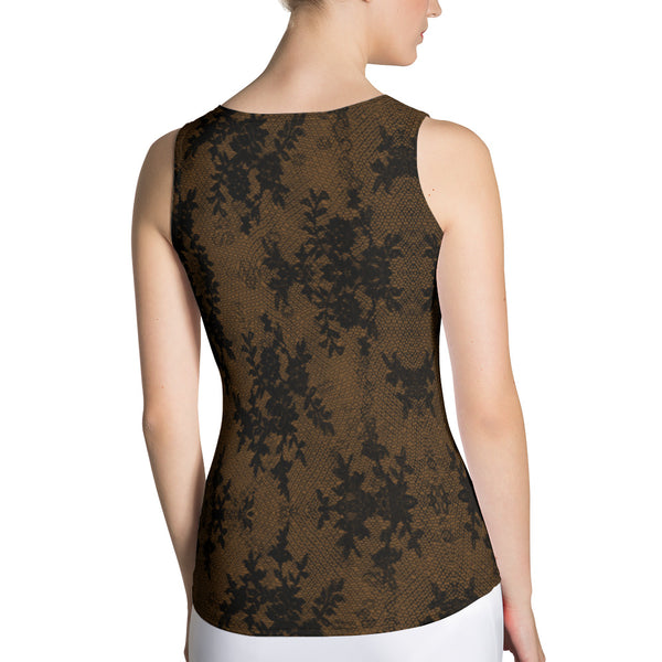 Weekend Famous Faux Lace Tank Top Brown
