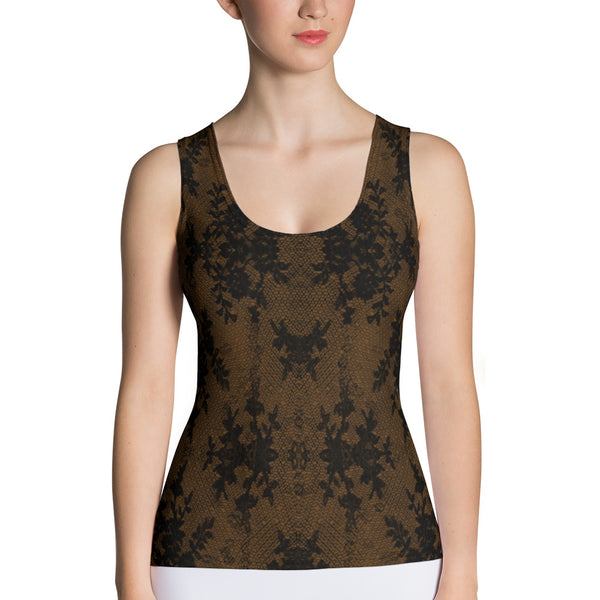 Weekend Famous Faux Lace Tank Top Brown