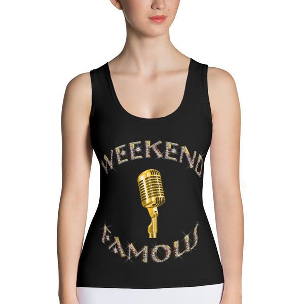 Weekend Famous Gold Lettering with Microphone Tank Top Black