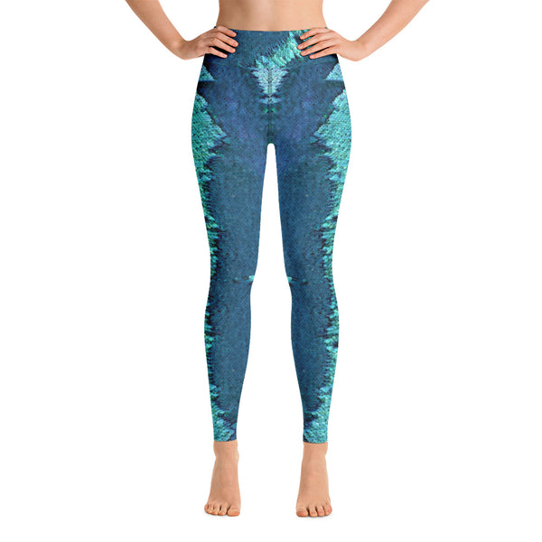 Weekend Famous Faux Sequins Yoga Leggings Blue Green
