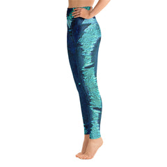 Weekend Famous Faux Sequins Yoga Leggings Blue Green