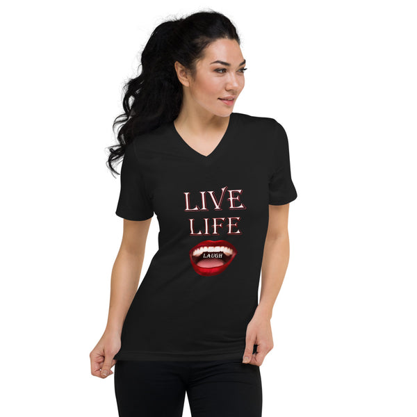 Live Life Laugh Black Unisex Short Sleeve V-Neck T-Shirt