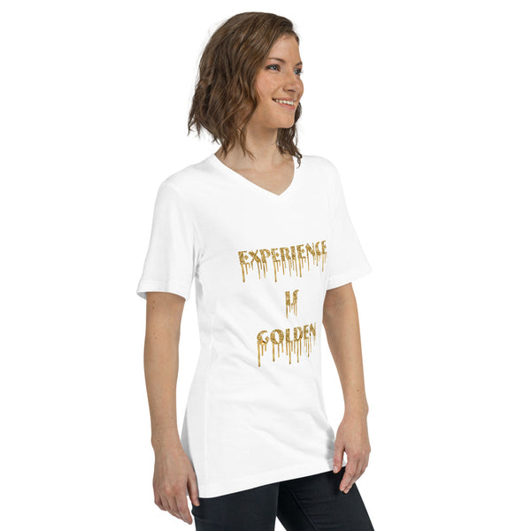 Weekend Famous Experience is Golden Unisex Short Sleeve V-Neck T-Shirt